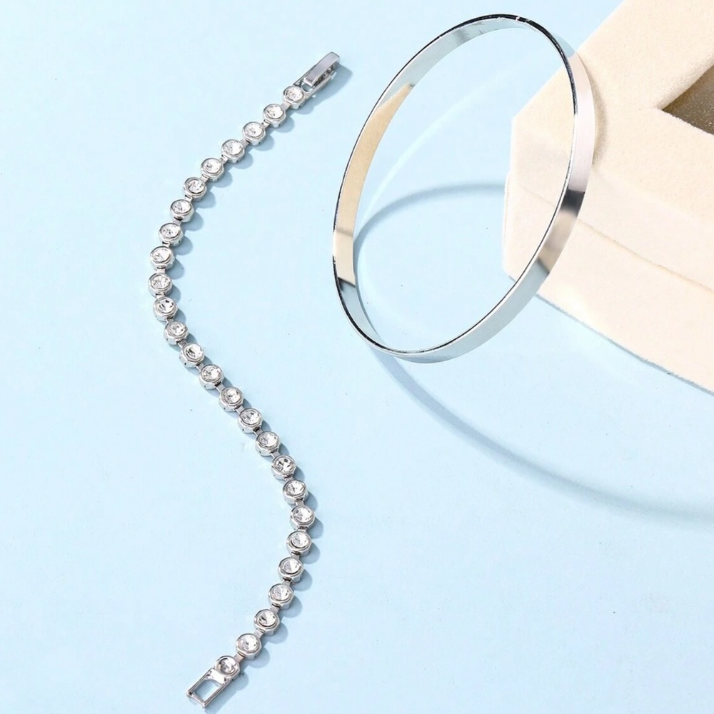 Luxe Rhinestone Minimalist Bracelet Set - Picture 10 of 12